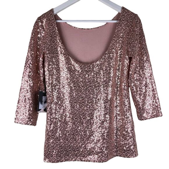 GIBSON X GLAM SQUAD Pink Sequin Top Scoop Back XS NWT Glam Sparkle Pastel - Picture 3 of 7